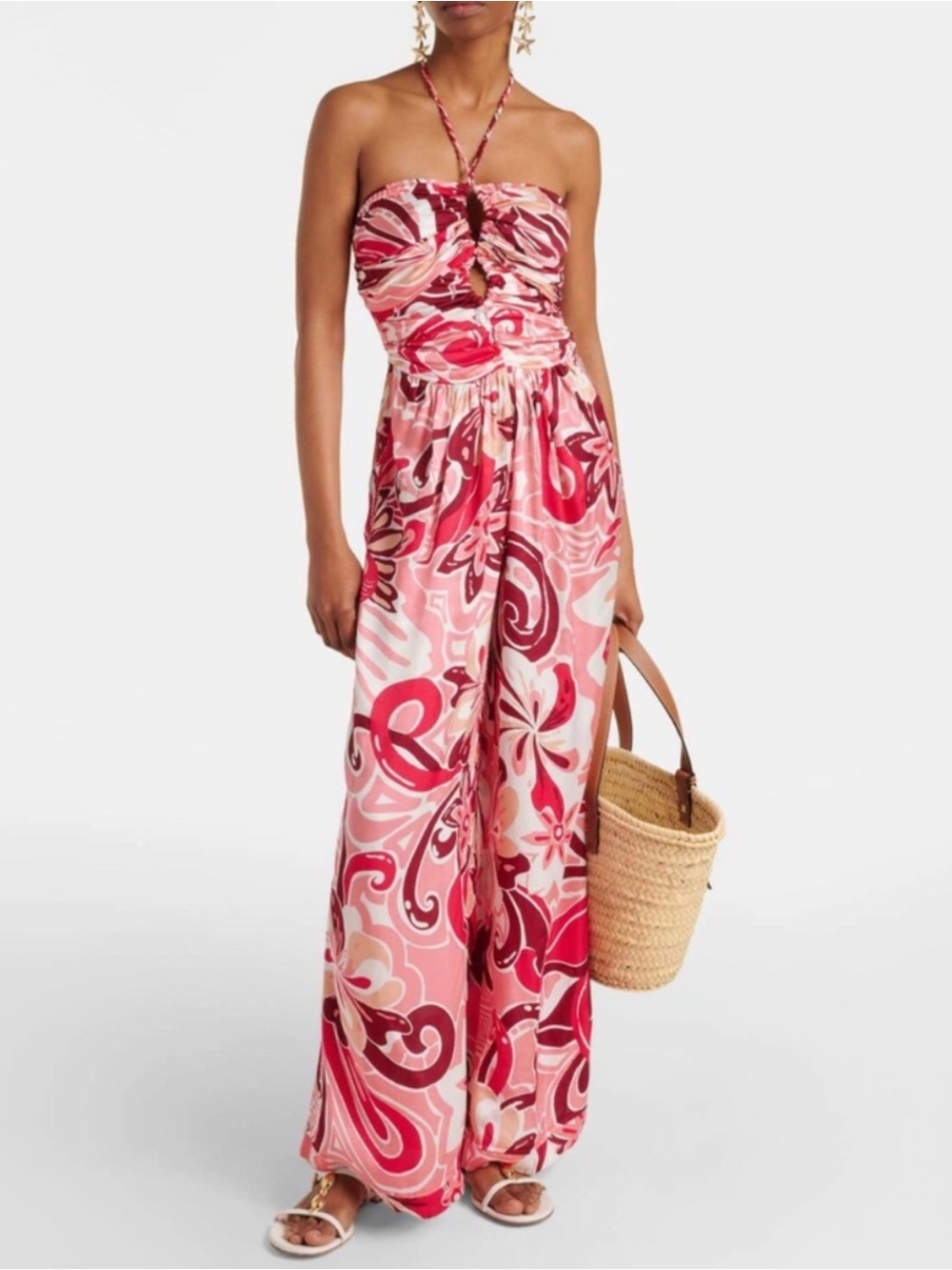 Poupette St Barth Claudia Pink Print Wide-Leg Jumpsuit